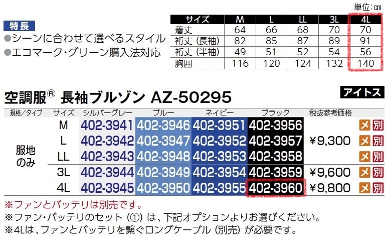 空調服長袖ﾌﾞﾙｿﾞﾝ　AZ-50295　服地のみ