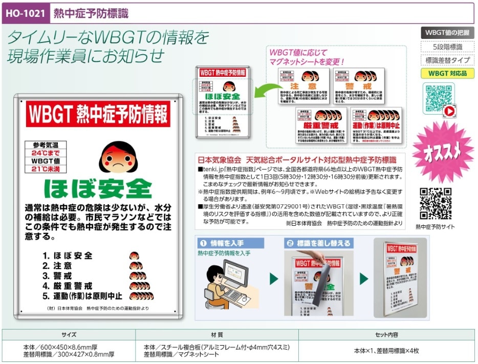 熱中症予防標識　マグネット標識４枚セット