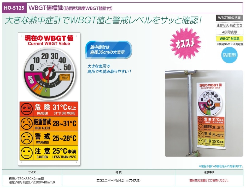 ＷＢＧＴ値標識　防雨型温度ＷＢＧＴ値計付
