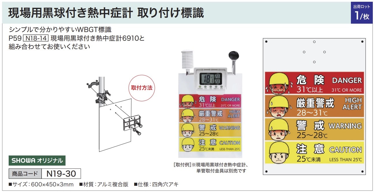 現場用黒球付き熱中症計 取り付け標識