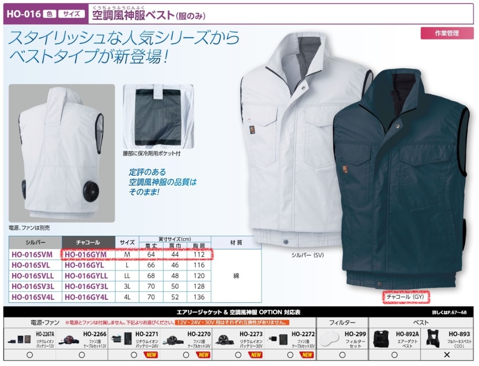 空調風神服ベストチャコールＭ服のみ