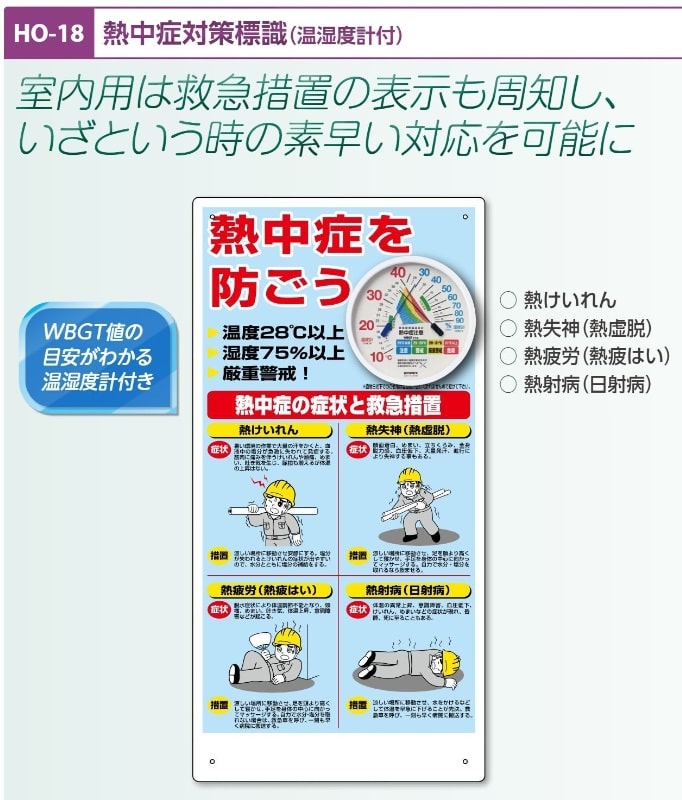 熱中症対策標識　温湿度計付
