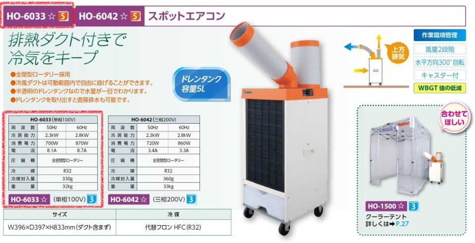スポットエアコン　単相１００Ｖ
