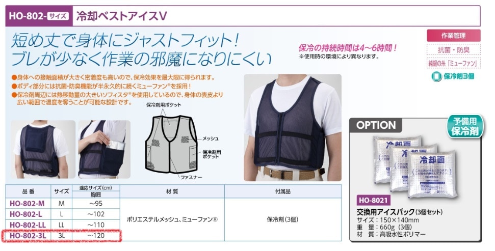 冷却ベストアイスＶ（保冷剤３個付）３Ｌ