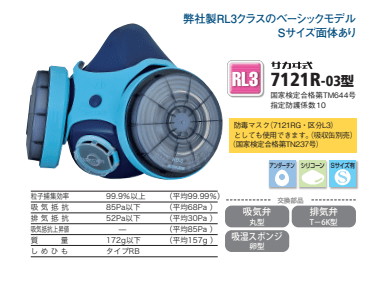 防じんマスク　アルファリングフィルタ使用　サカヰ式7121R-03型