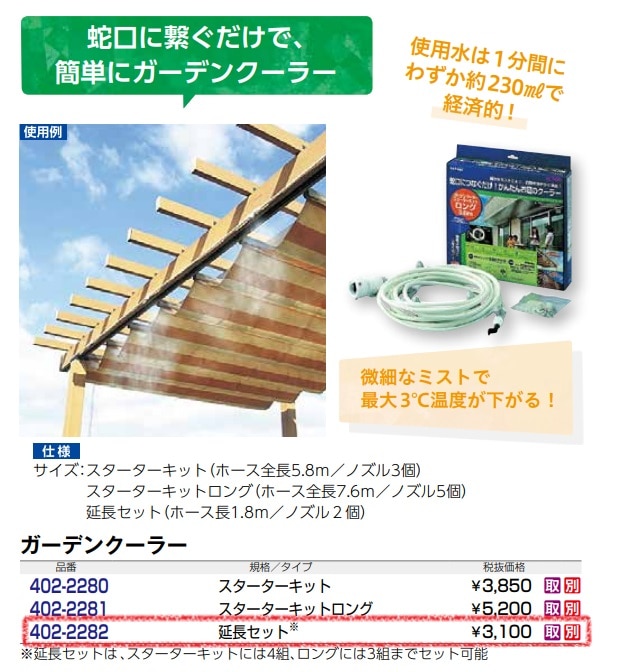 ガーデンクーラー 延長セット G702
