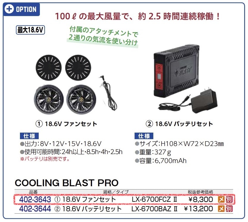 ｸｰﾘﾝｸﾞﾌﾞﾗｽﾄ ﾌﾟﾛ　18.6Vファンセット