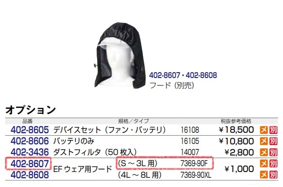 EFウェア用フード　7369-90F
