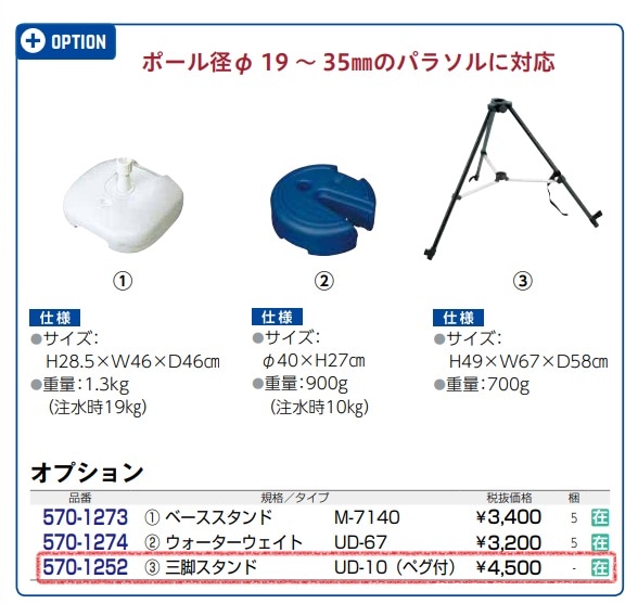 ポール＆パラソル三脚スタンド