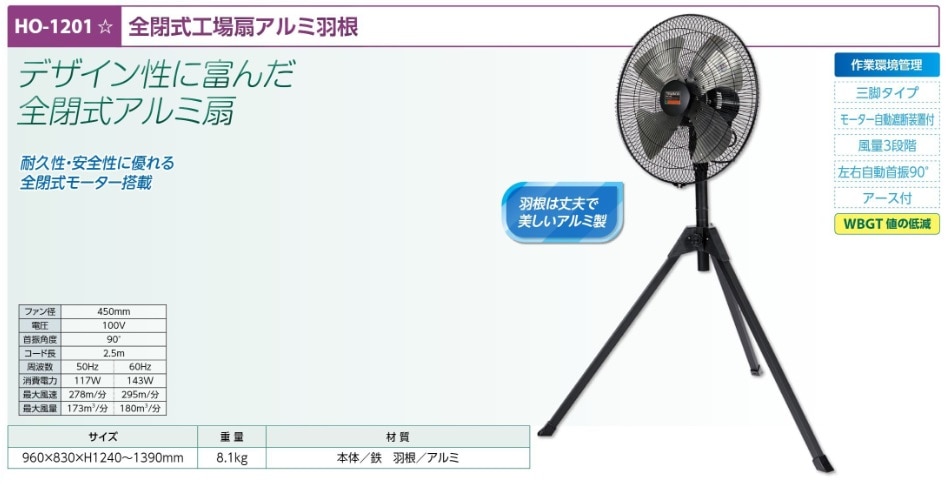 全閉式工場扇アルミ羽根