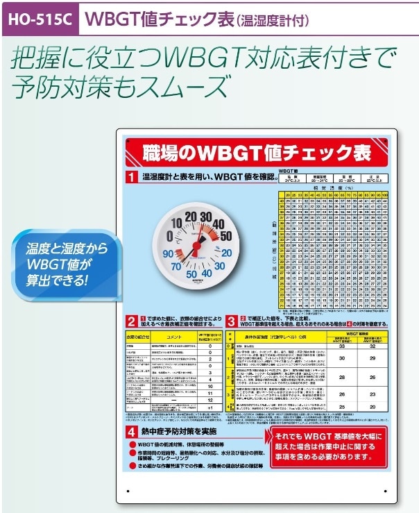 ＷＢＧＴ値チェック表　温湿度計付
