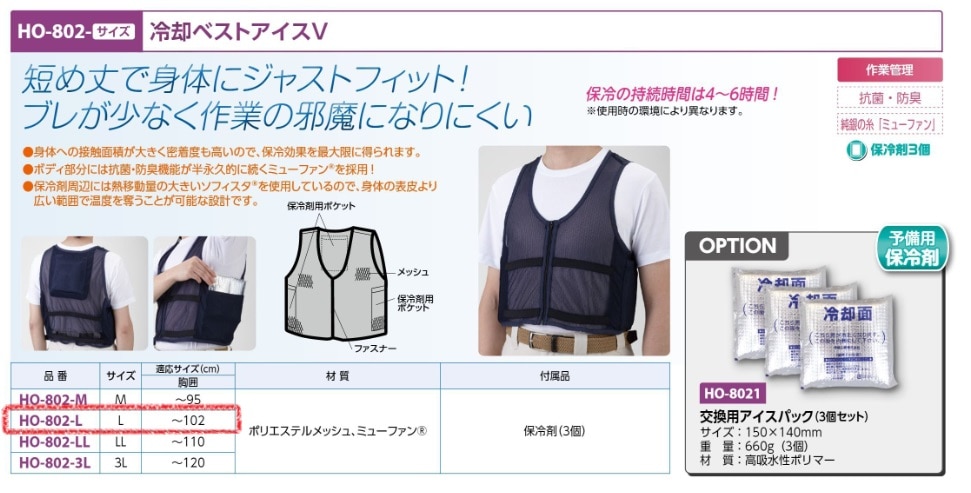 冷却ベストアイスＶ（保冷剤３個付）Ｌ