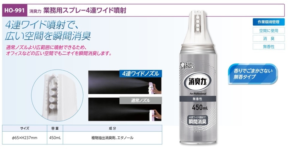 消臭力　業務用スプレー４連ワイド噴射無香