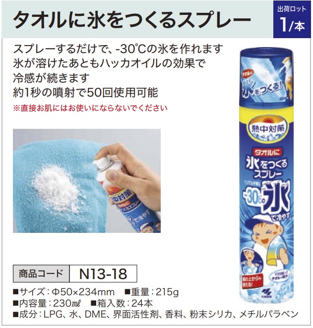 タオルに氷をつくるスプレー