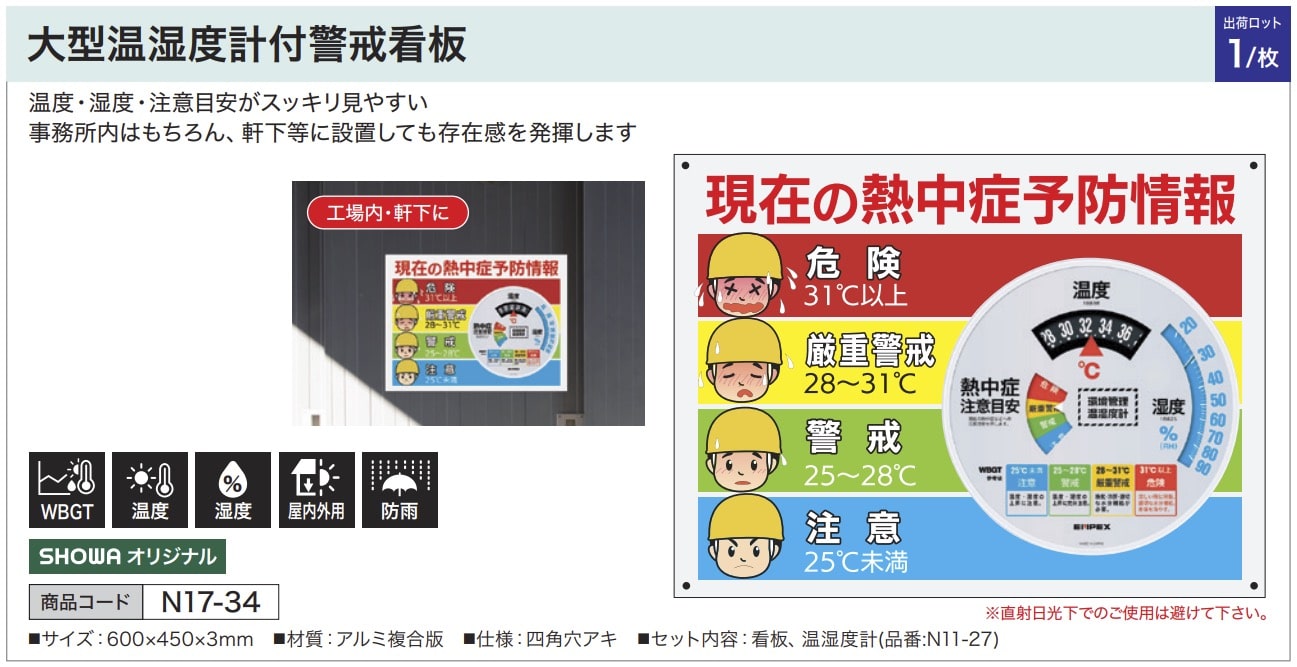大型温湿度計付警戒看板
