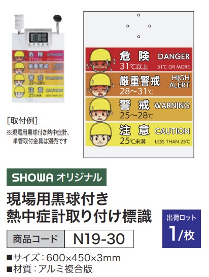 現場用黒球付き熱中症計 取り付け標識
