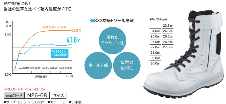 WS33C付白革静電靴 24.5cm